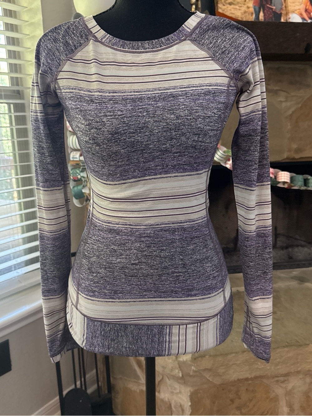 lululemon athletica Purple and Cream Striped Long-Sleeve Top